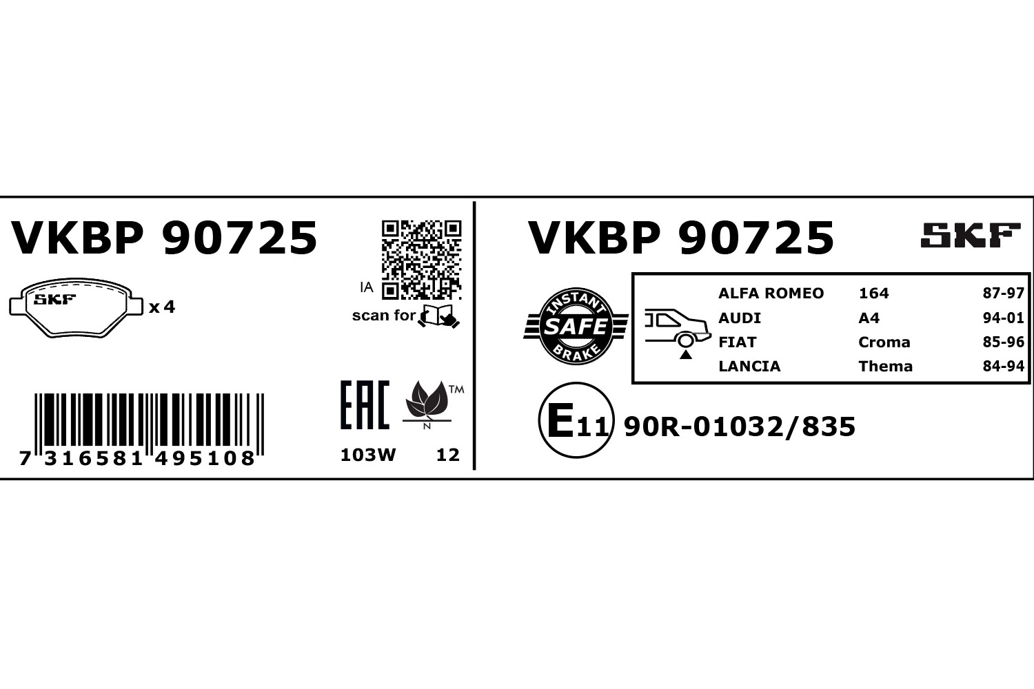 SKF VKBP 90725 Bremsbelagsatz, Scheibenbremse